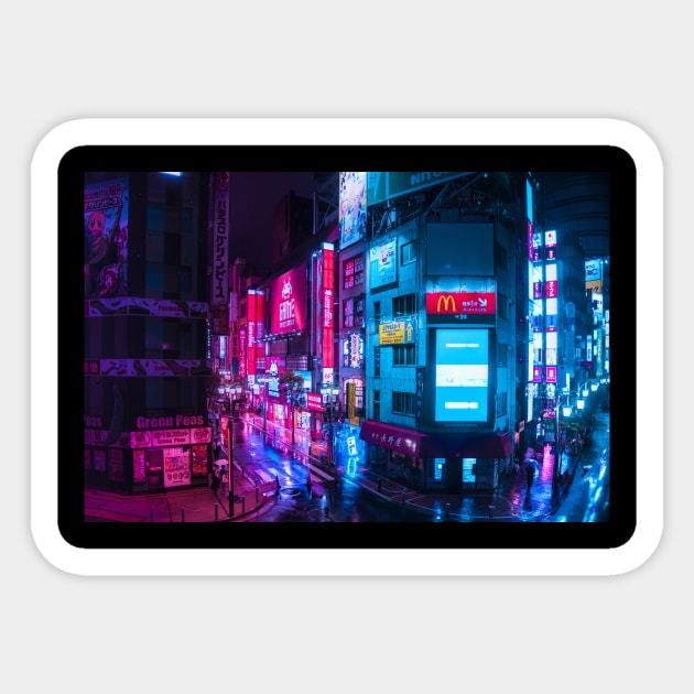 Post Apocalyptic Neon City Blues Sticker by HimanshiShah